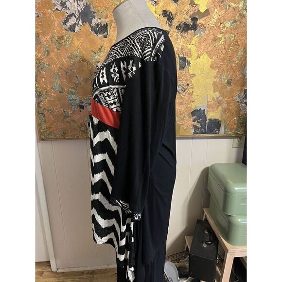 Serengeti Catalog Womens XL Tunic Top Mixed Media Black Red Accents Asymmetrical - Picture 5 of 8